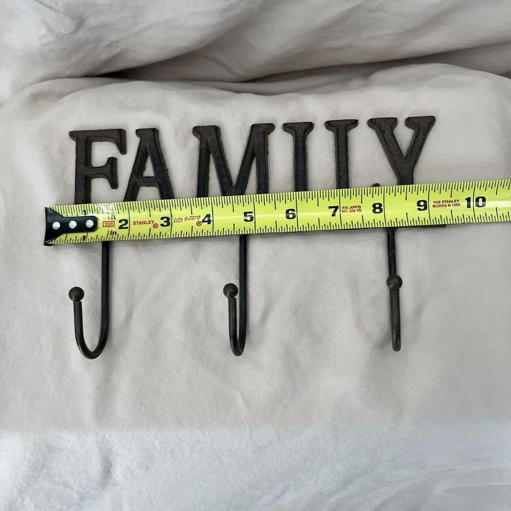 Family Wall Mount‎ Key Coat Accessory Hook 3 Spots 9 by 6 Inches Metal